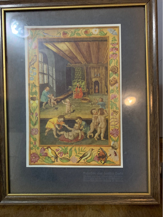 Framed 1920 Print of Child's Play - Splendor Solis Plate #20, German Folk Scene