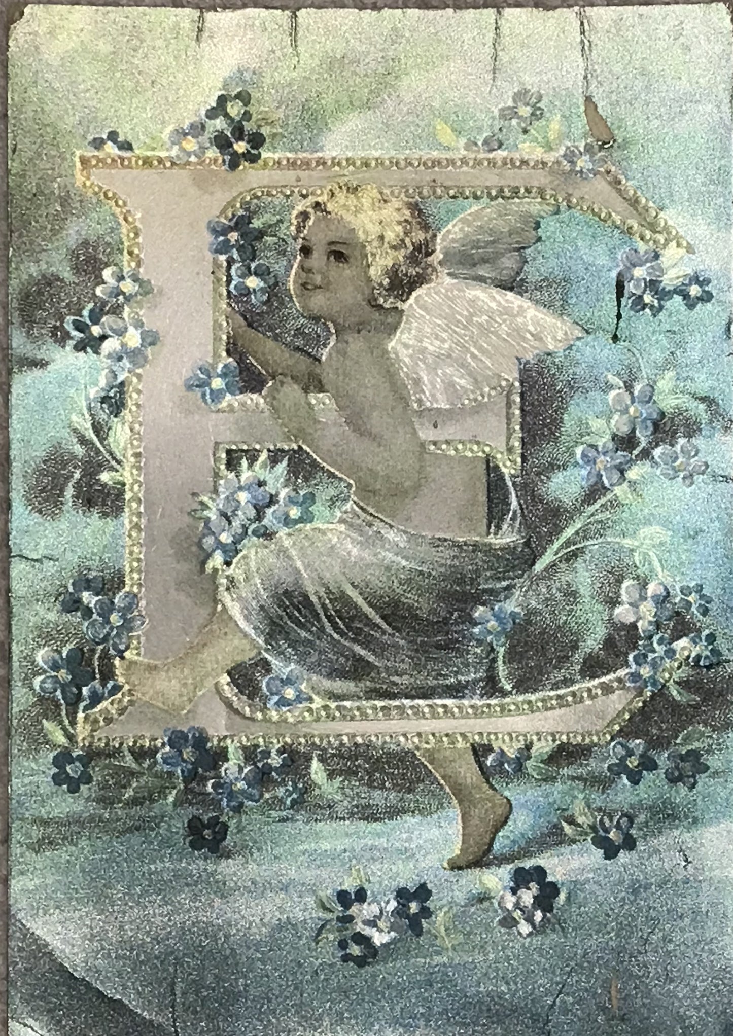 Antique Postcard with Cherub and Floral Design - 1900 Original, Alpha-Beta Series 'E'