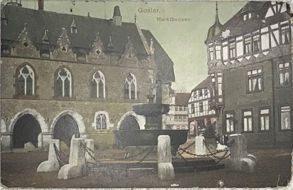 1906 Antique Postcard - Goslar Marktplatz with Market Fountain, Halberstadt