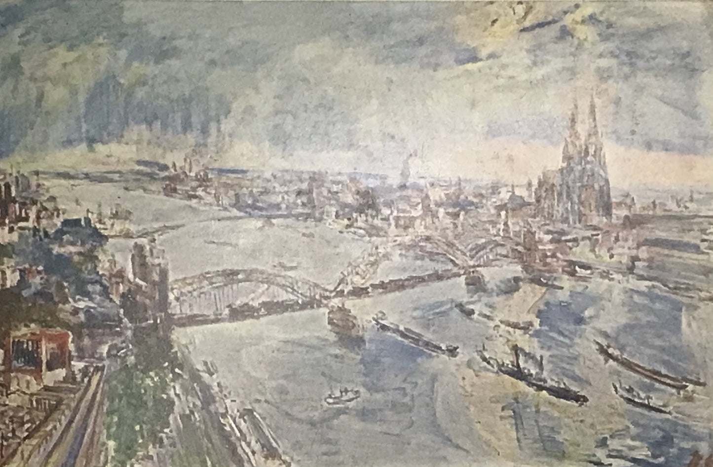 Vintage Oskar Kokoschka Postcard - Köln View, 1952 Sent from England to NYC