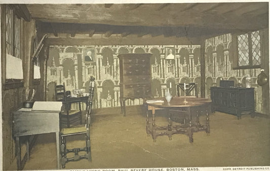 Vintage Postcard - Living Room, Paul Revere House, Boston, MA - Phostint by Detroit Publishing Co.