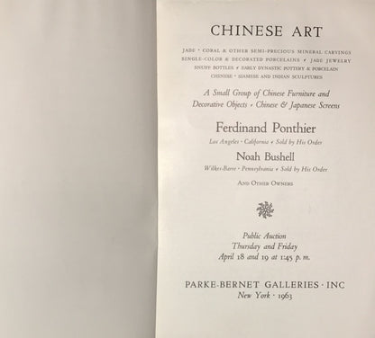 Chinese Art Auction Catalog by Parke-Bernet Galleries, Inc. (1963)