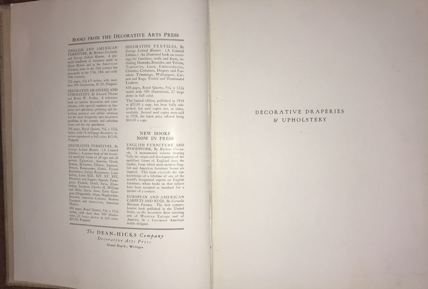 Decorative Draperies & Upholstery by Edward Thorne, with descriptive text by Henry W. Frohne