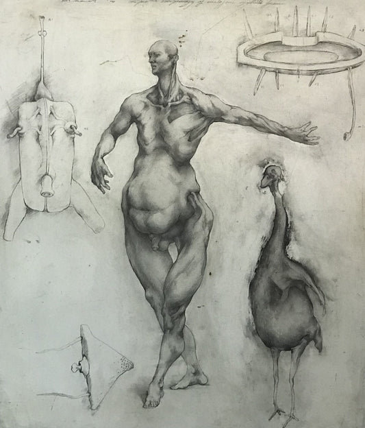 “Figure Surrounded by Biosynthetic Forms” by Mark Greenwalt (1990)