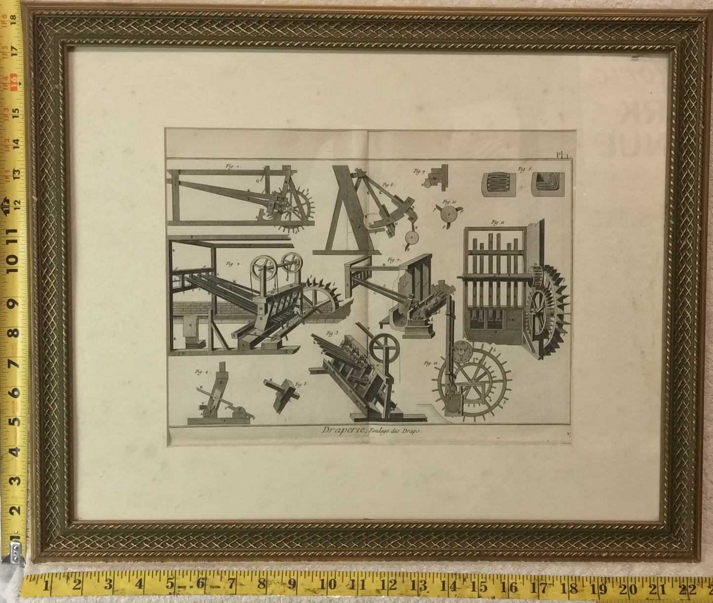 18th-Century Mechanical Engraving – Draperie (Textile Machinery)  - Framed