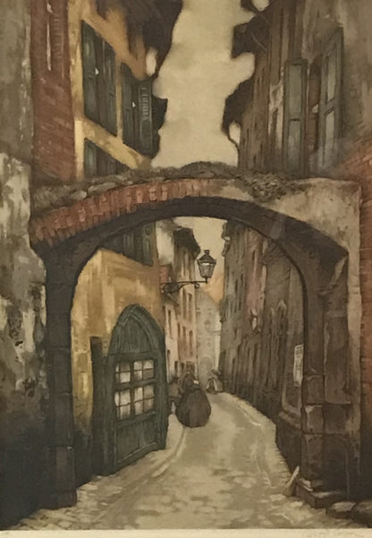 Limited Edition Lithograph of a European Street Scene by Axel C. Haig