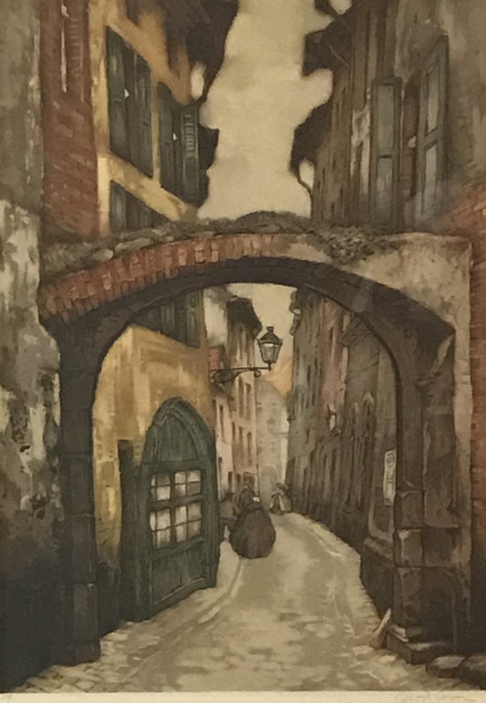 Limited Edition Lithograph of a European Street Scene by Axel C. Haig