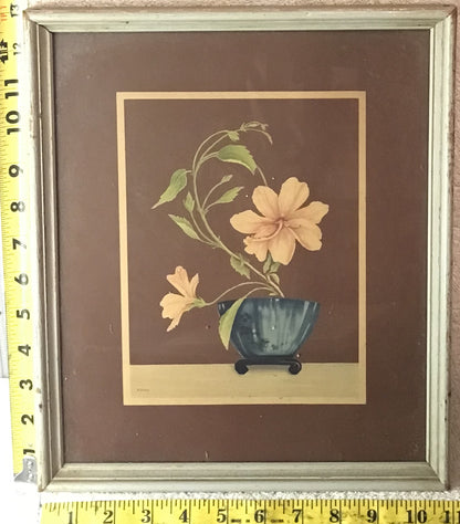 Vintage Floral Still Life Print in Blue Vase – Framed Artwork by Goes