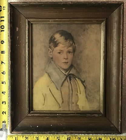 Vintage Portrait of a Boy in Yellow Coat – Framed Print