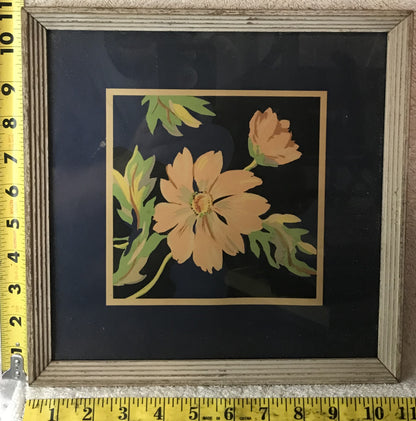 Vintage Floral Artwork - Framed Yellow Flowers on Black Background