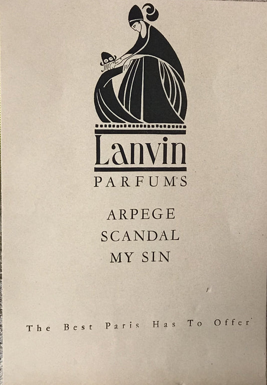 Vintage Lanvin Parfums Advertisement – Arpege, Scandal, My Sin (1942)