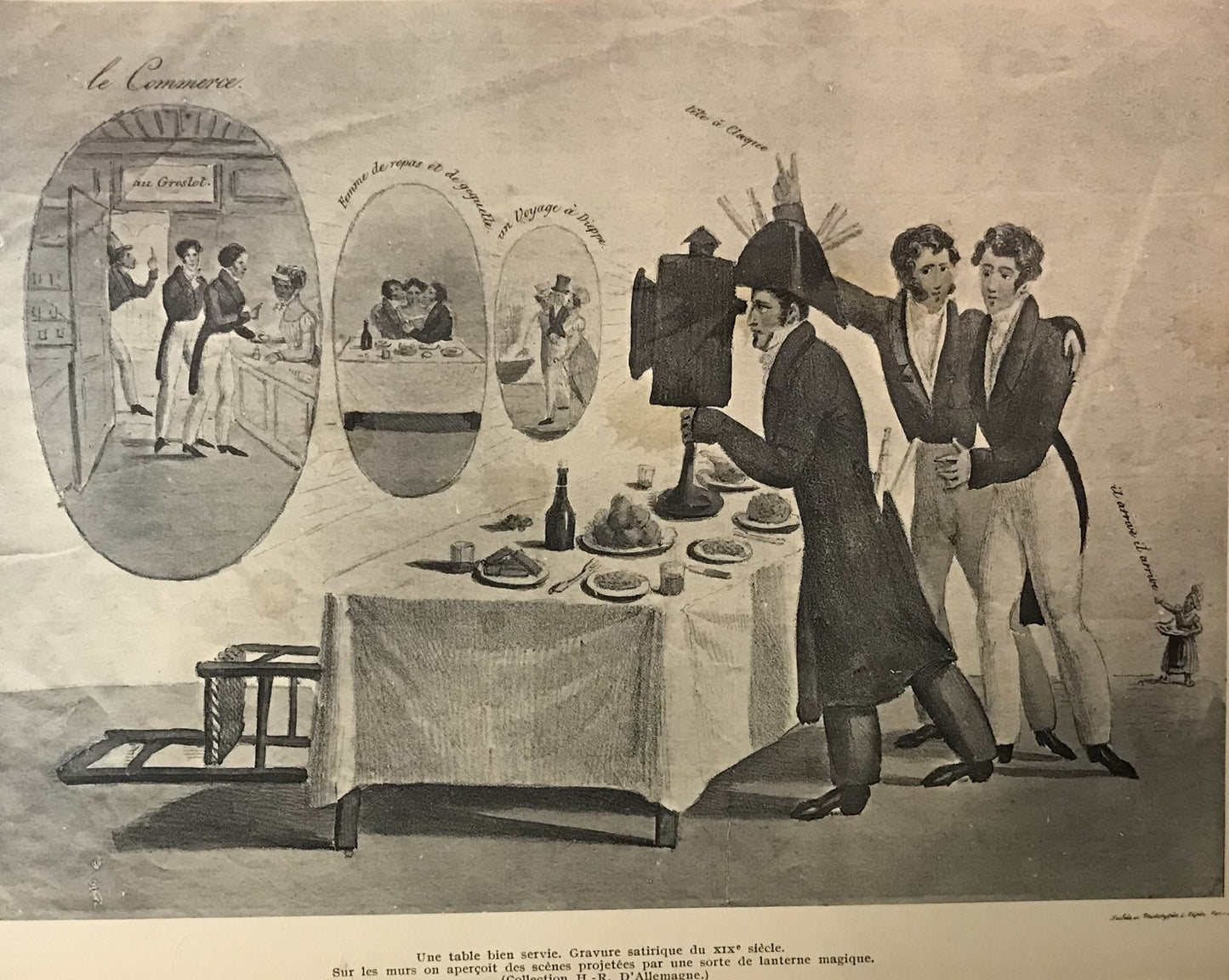 19th Century Satirical Engraving Print - "Une Table Bien Servie"