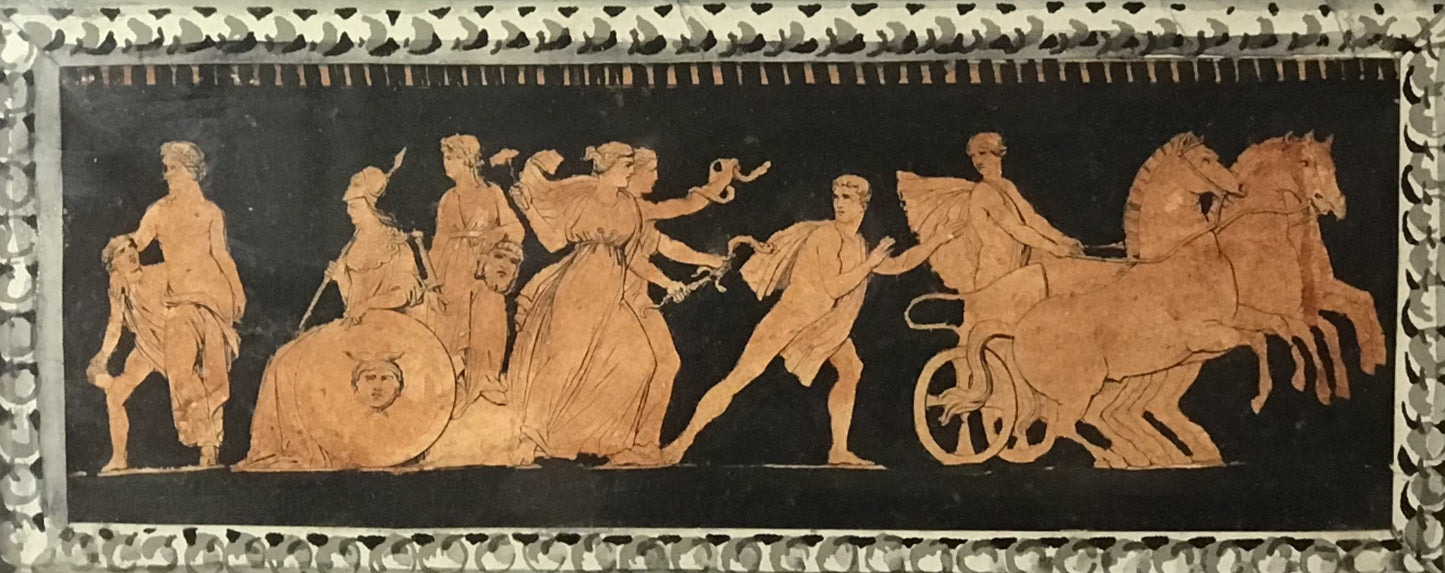 Vintage Greek Vase Art Scene - Framed Classical Mythology