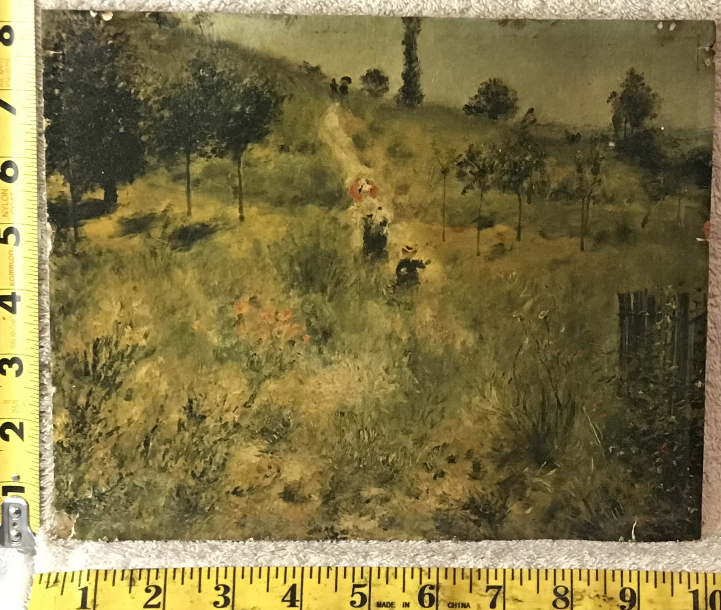 Vintage Landscape Painting - Pastoral Scene with Figures in a Field