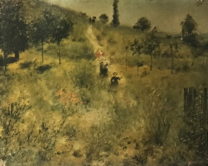 Vintage Landscape Painting - Pastoral Scene with Figures in a Field