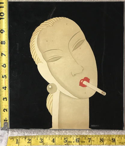 Art Deco Style Portrait of a Woman with Cigarette - Signed by Cantini