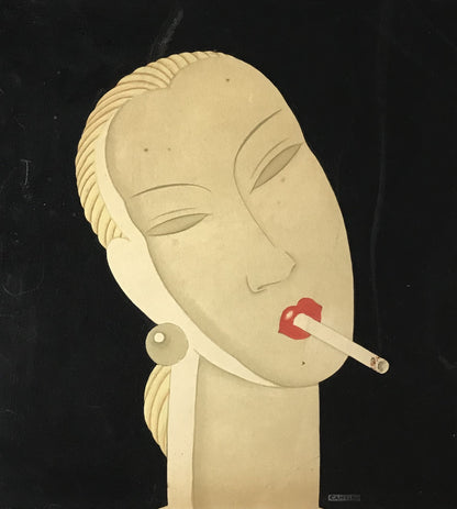 Art Deco Style Portrait of a Woman with Cigarette - Signed by Cantini