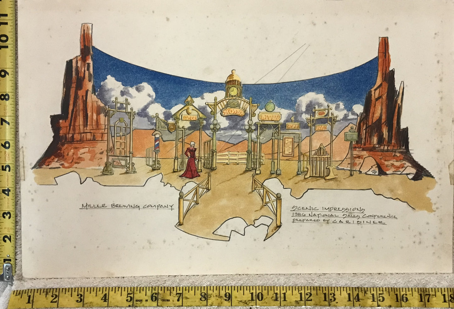 Vintage Western-Themed Stage Design Illustration for Miller Brewing Company