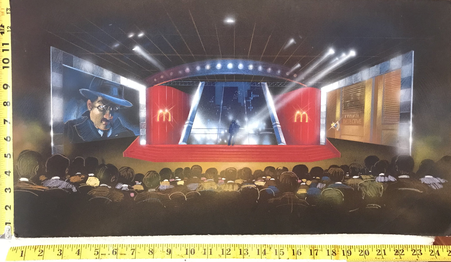 Vintage McDonald's Noir-Themed Stage Design Illustration