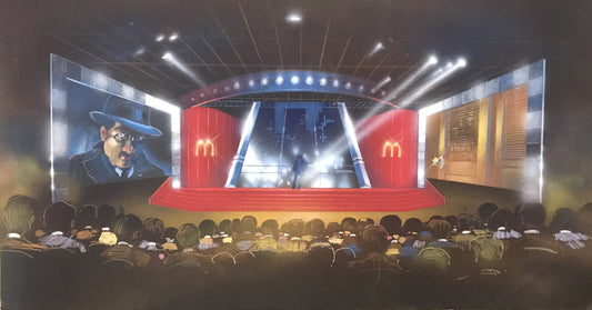 Vintage McDonald's Noir-Themed Stage Design Illustration