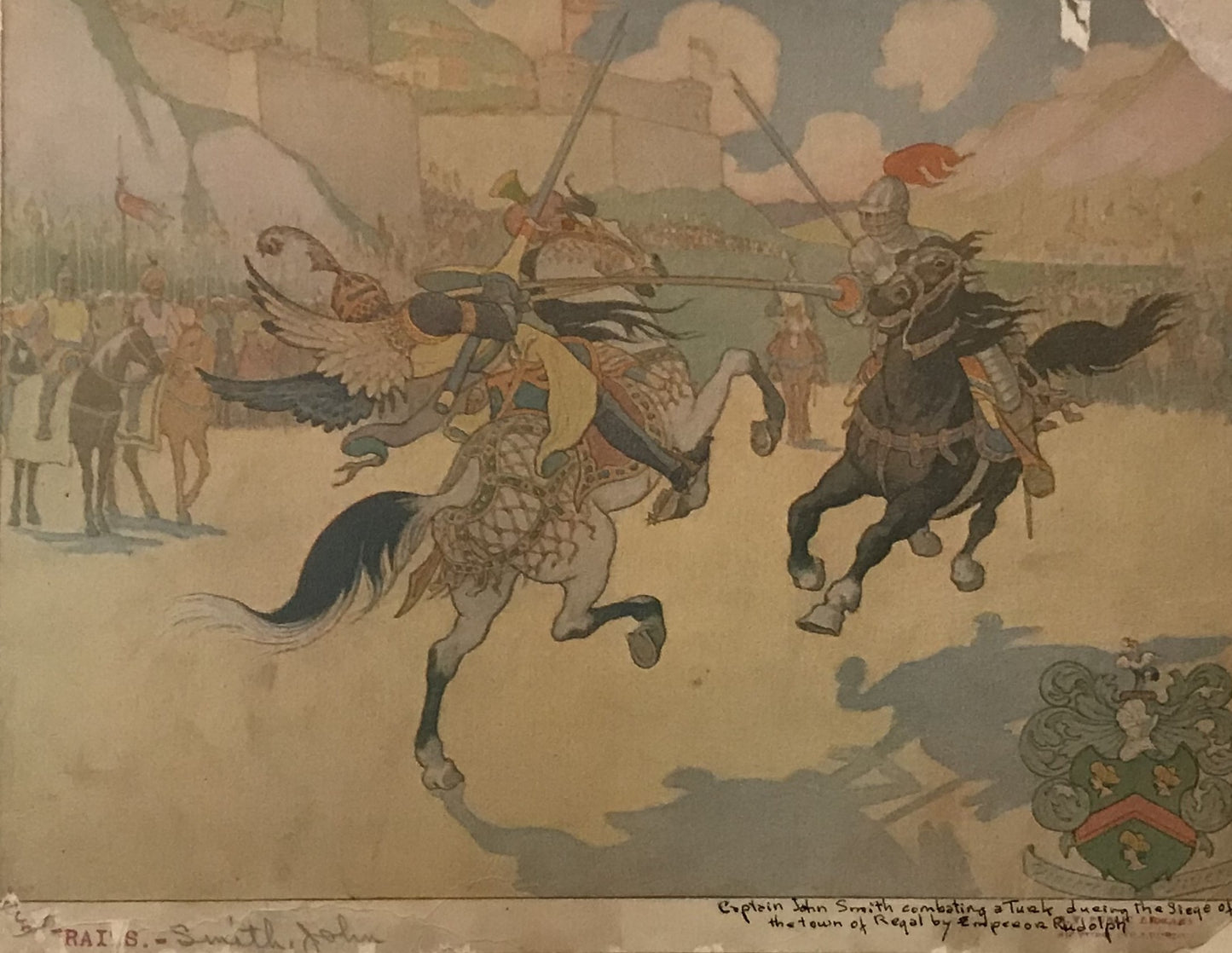 Vintage Print - "Captain John Smith Combating Turks" by E. Borough Johnson