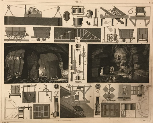 Antique Mining Equipment Engraving - 19th Century Industrial Illustration