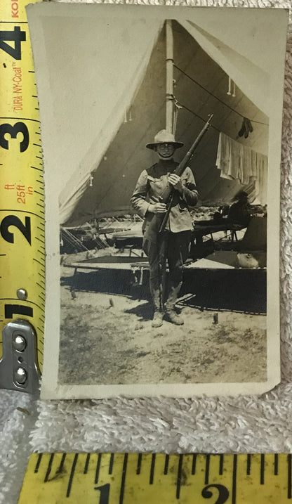 Vintage Military Photograph of a Soldier with Rifle