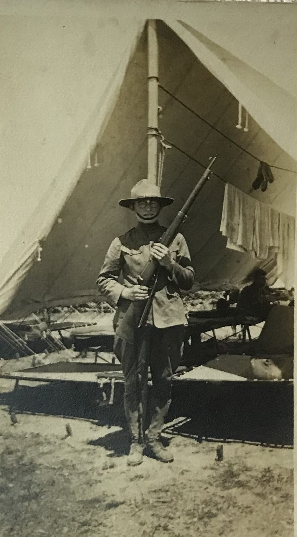 Vintage Military Photograph of a Soldier with Rifle