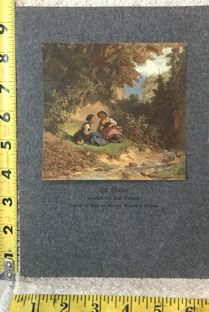 Im Walde by Karl Spitzweg - Vintage Print of Two Women in a Forest