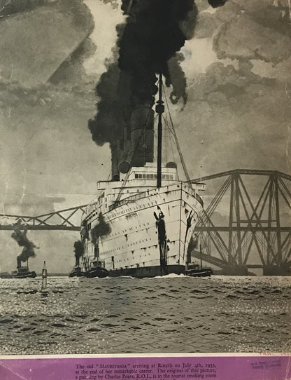 Vintage Print of RMS Mauretania - Arriving at Rosyth, 1935