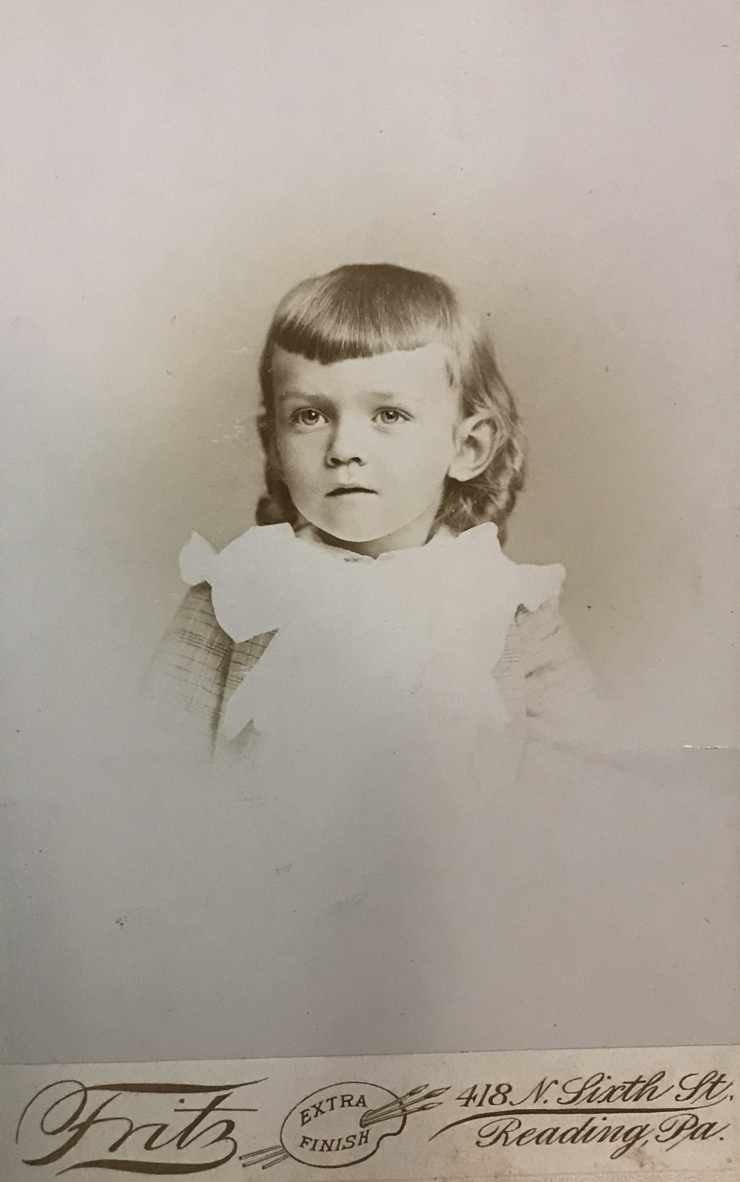 Antique Cabinet Card Portrait of a Child - Fritz Studio, Reading, PA