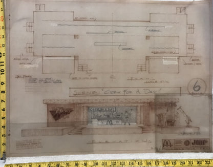 Vintage McDonald's Architectural Drafting Blueprint - "Crew for a Day" Scene