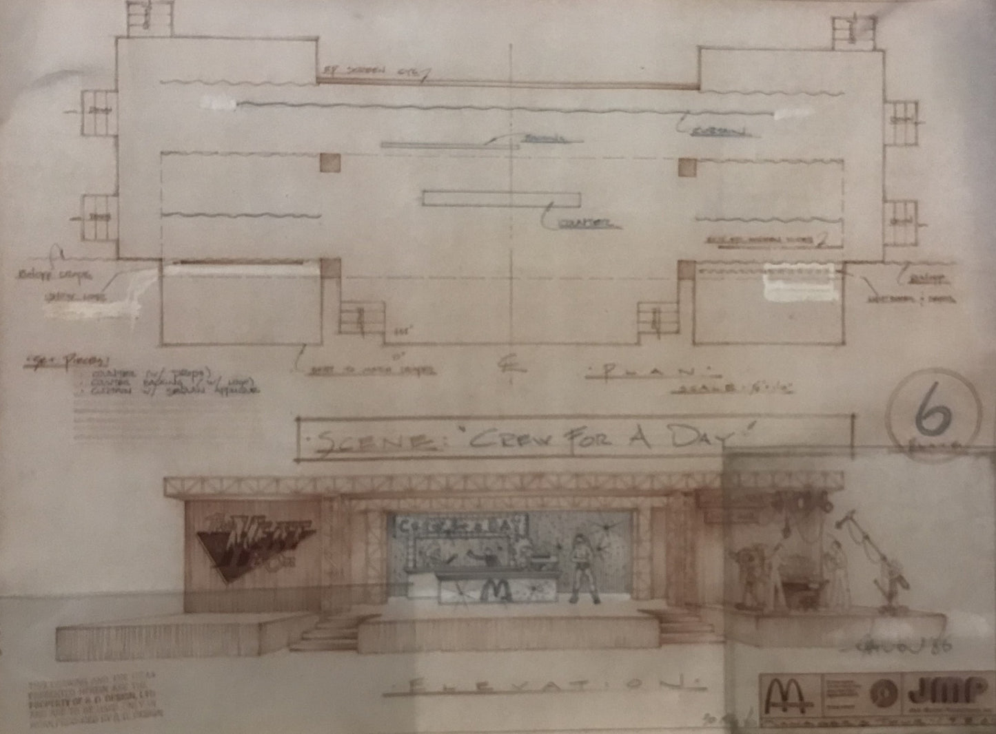 Vintage McDonald's Architectural Drafting Blueprint - "Crew for a Day" Scene