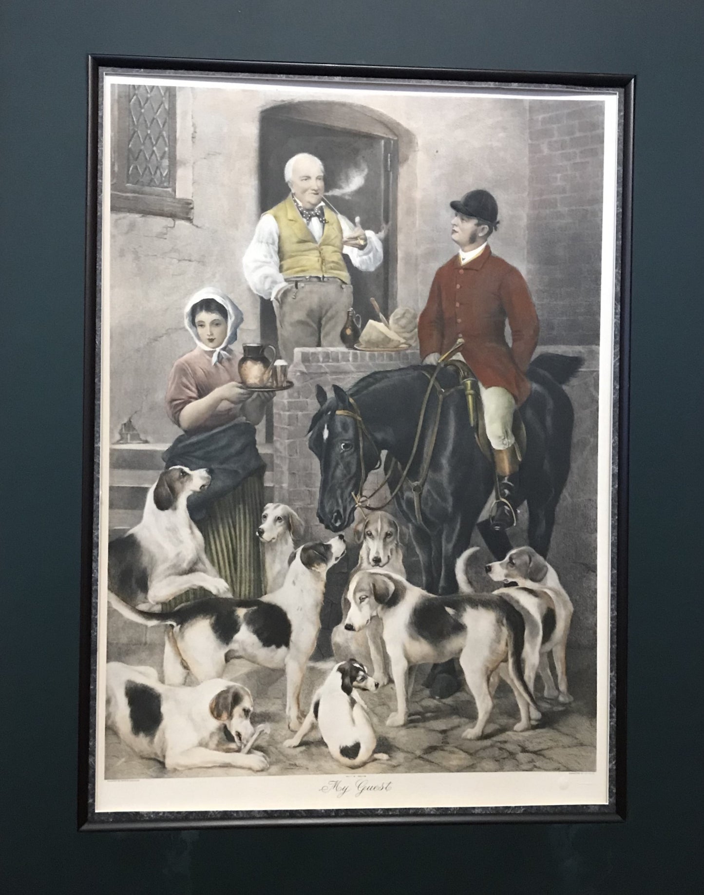 Vintage Framed Hunting Scene Print - 'My Guest' Made in Italy