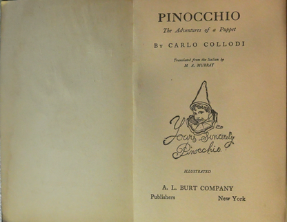 Pinocchio: The Adventures of a Puppet by Carlo Collodi, Vintage Edition, A.L. Burt Company