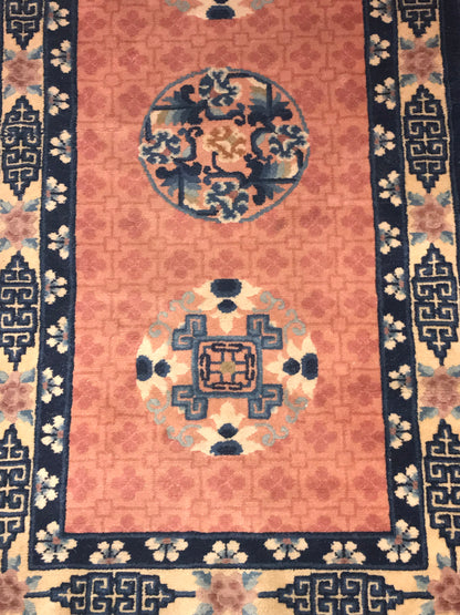 Art Deco Chinese Hand-Made Wool Rug (54x 32 inches)