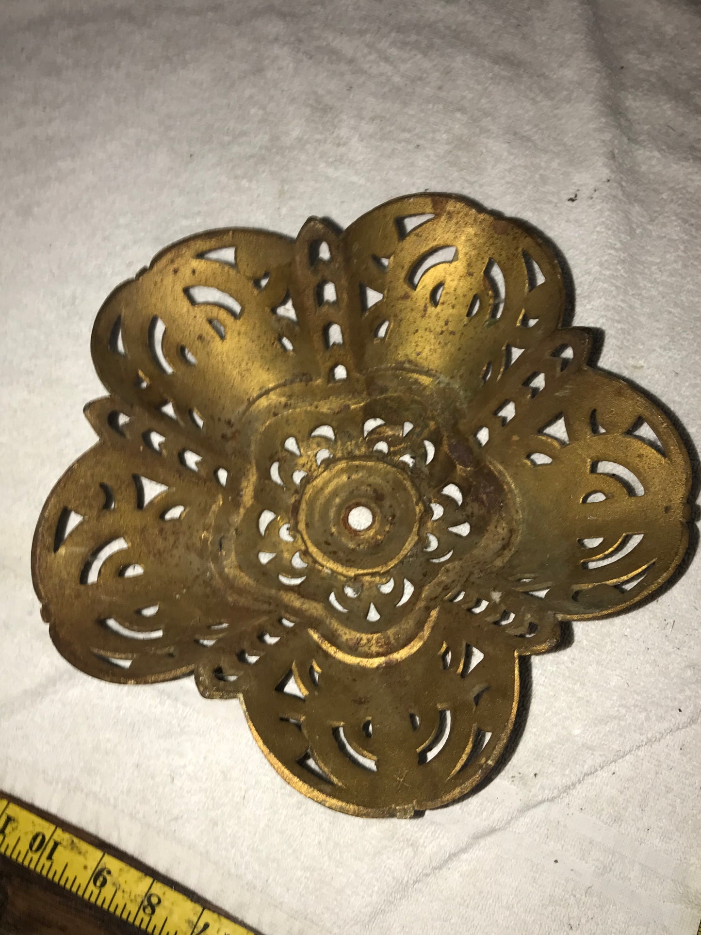 Vintage Ornate Brass Ceiling Medallion / Furniture Accent