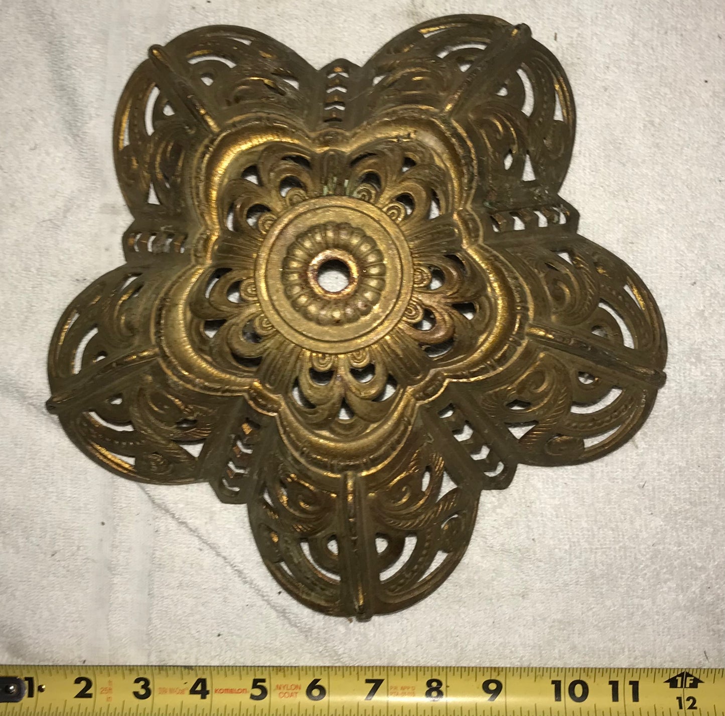 Vintage Ornate Brass Ceiling Medallion / Furniture Accent