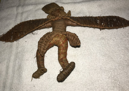 Handcrafted Natural Fiber Figurine with Wings - Vintage Folk Art