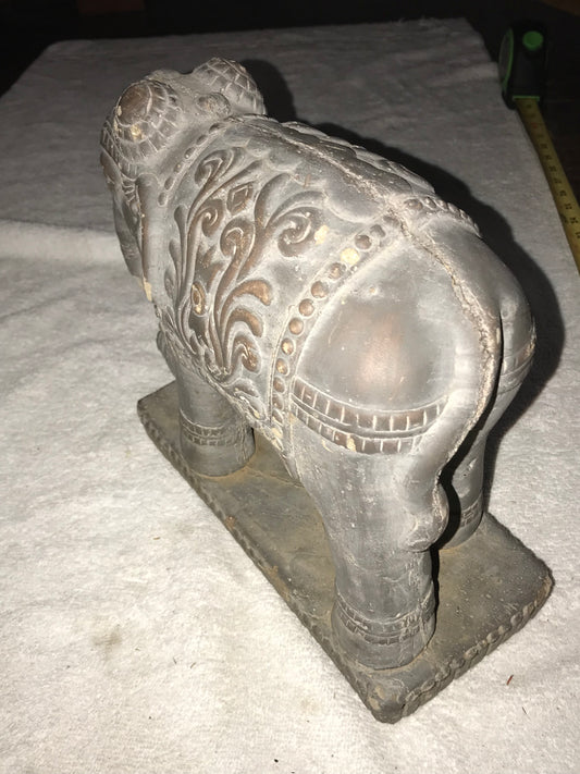 Antique Stone Elephant Figurine with Intricate Carving