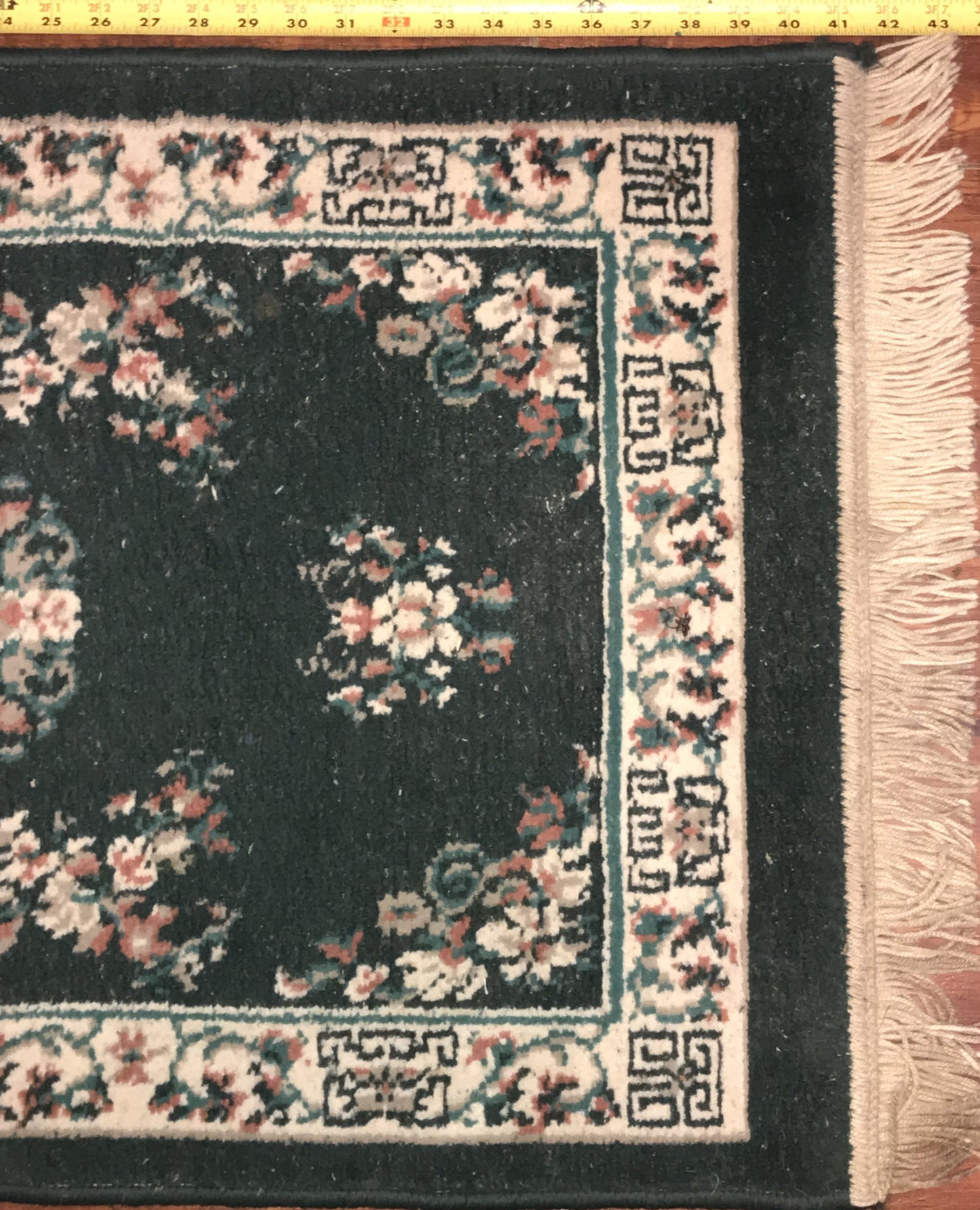 Vintage Art Deco Chinese Handmade Wool Rug – Dark Green Floral Pattern (60 x37 inches)