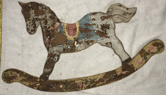 Vintage Wooden Rocking Horse Wall Art with Distressed Paint