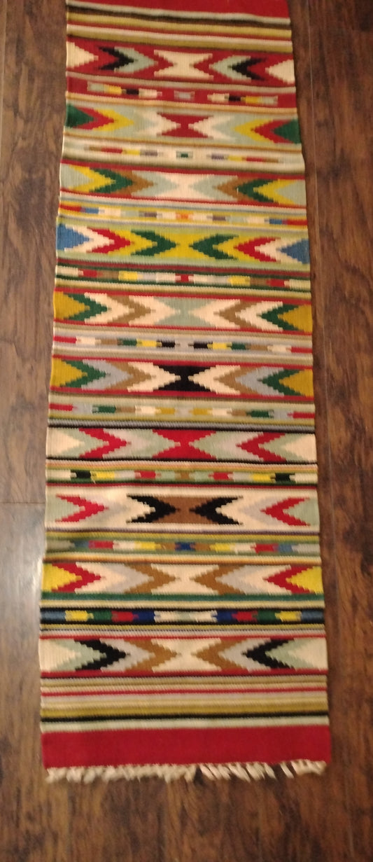 Vintage Handwoven Geometric Runner Rug - Multicolor Southwest Pattern