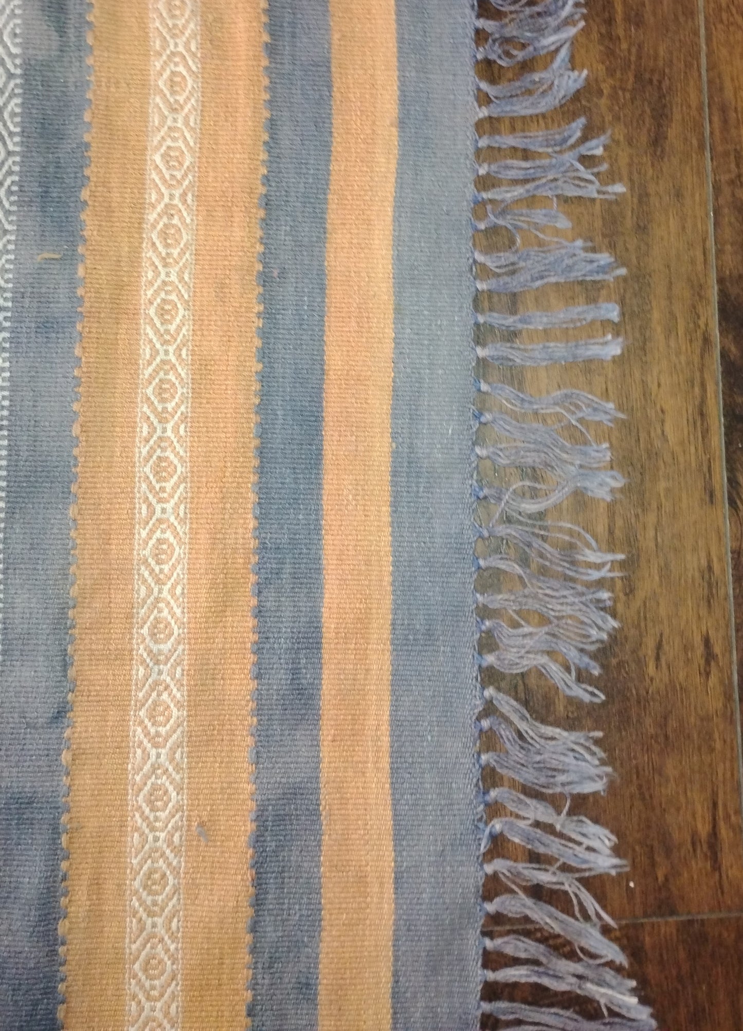 Vintage Handwoven Striped Rug - Earth Tones and Grey with Fringe