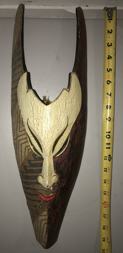 Handcrafted Tribal Wall Mask with Crackled Finish