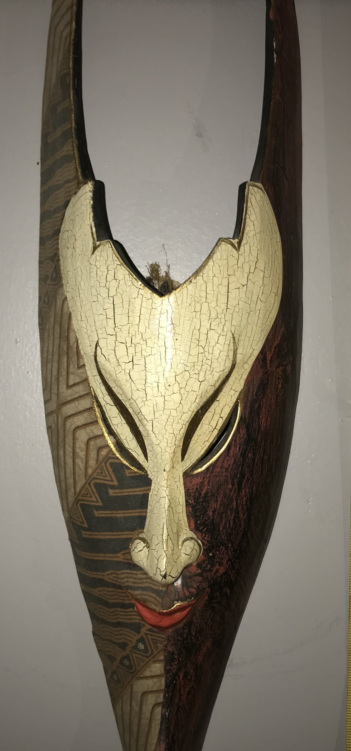 Handcrafted Tribal Wall Mask with Crackled Finish