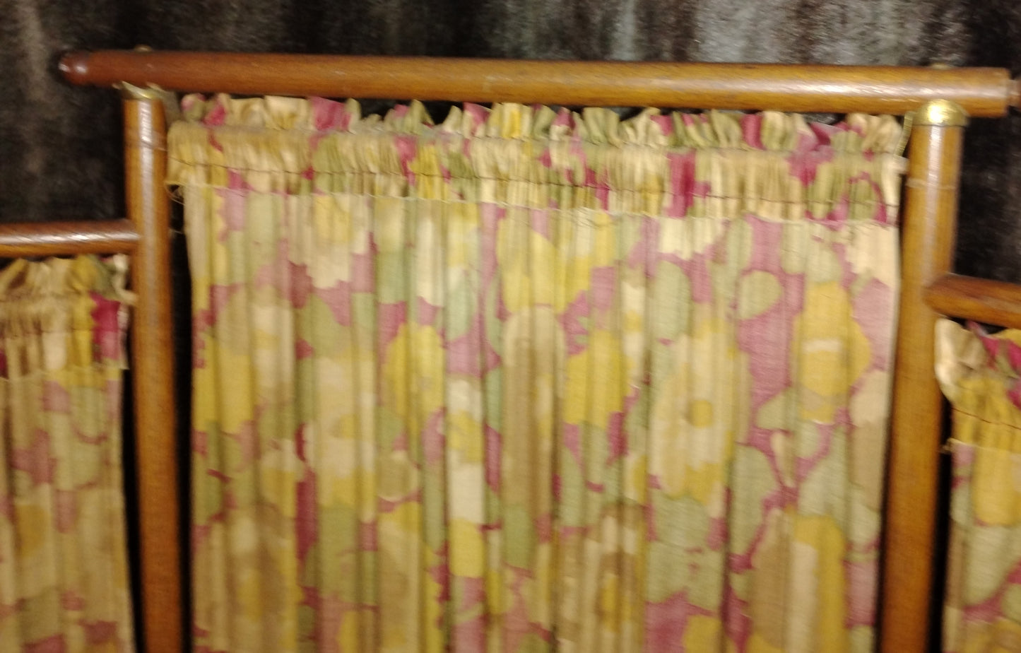 Vintage 3-Panel Wooden Room Divider with Floral Fabric Panels